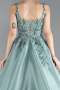 Mint Askılı Boncuk İşlemeli Uzun Özel Tasarım Nişan Elbisesi ABU4447