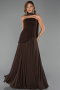 Kahve Straplez Peplum Kesim Şallı Uzun Şifon Abiye ABU6042