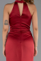 Bordo Halter Yaka Uzun Saten Balık Abiye Elbise ABU6406