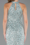 Mint Halter Yaka Uzun Pullu Dantel Abiye Elbise ABU6578