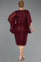 Bordo Şifon Kapri Kol Midi Boncuklu Büyük Beden Abiye ABK2693