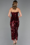 Bordo Halter Yaka Midi Pullu Abiye Elbise ABU6676
