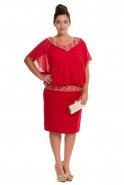 Kırmızı Dekoltesiz Büyük Beden Elbise ALY5156