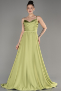 Fıstık Yeşili Uzun İp Askılı Saten Elbise ABU1601