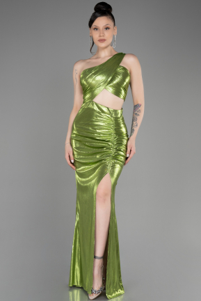 Pistachio Green One-Shoulder Slit Long Prom Dress ABU3848