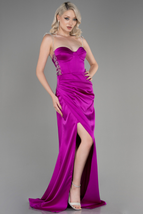 Violet Strapless Slit Long Satin Evening Dress ABU3866