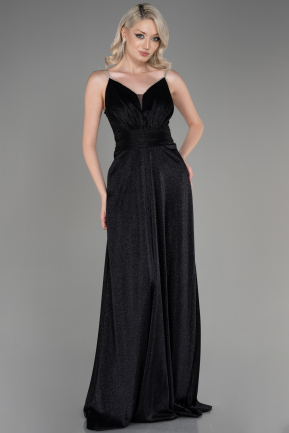 Siyah Askılı Uzun Simli Mezuniyet Elbisesi ABU3863