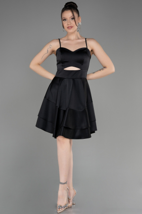 Black Short Satin Cocktail Dress ABK2042