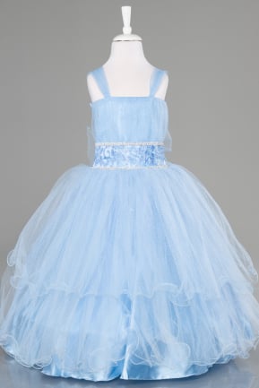 Mavi Tarlatanlı Uzun Simli Kız Çocuk Prenses Abiye ABU3900