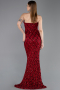Bordo Straplez Uzun Pullu Balık Abiye Elbise ABU5701