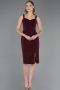 Bordo Askılı Kemerli Midi Davet Elbisesi ABK2688